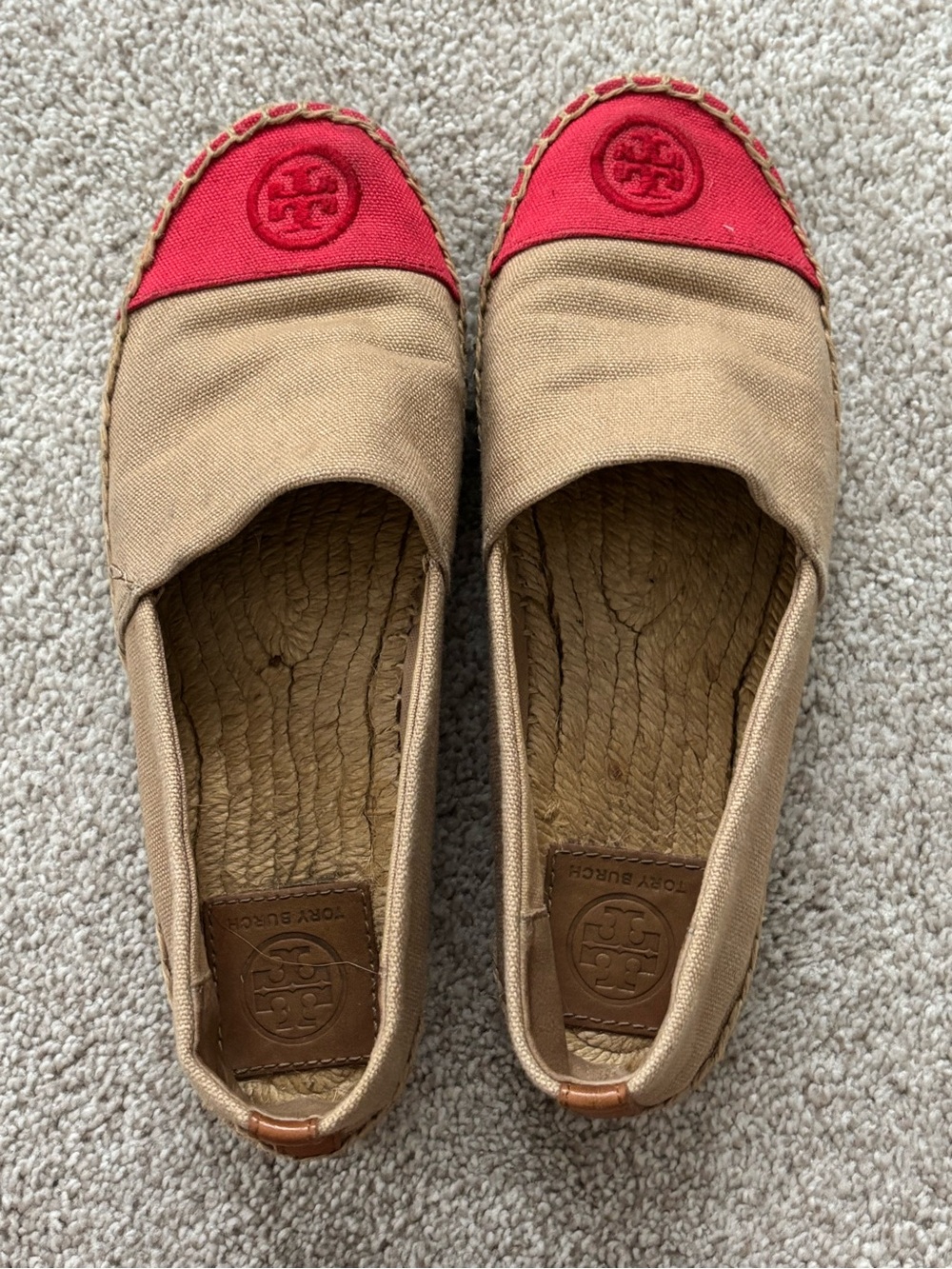 Tory Burch Beige Canvas Espadrilles with Red Cap Toe